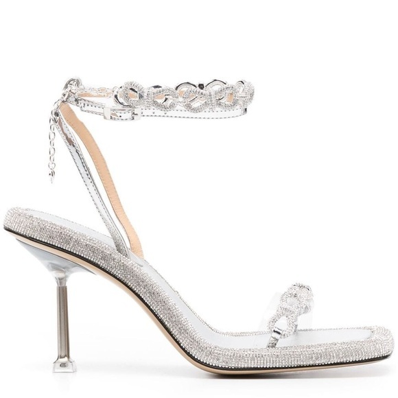 Mach & Mach Ladies Silver Crsytal Embellished Bow Chain Sandals Size 39 - Picture 1 of 10